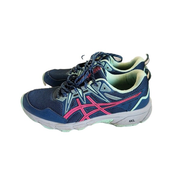Asics Women’s Preowned Athletic Gym Running Shoes Navy Blue Pink Laceup Size 10 - Picture 3 of 9